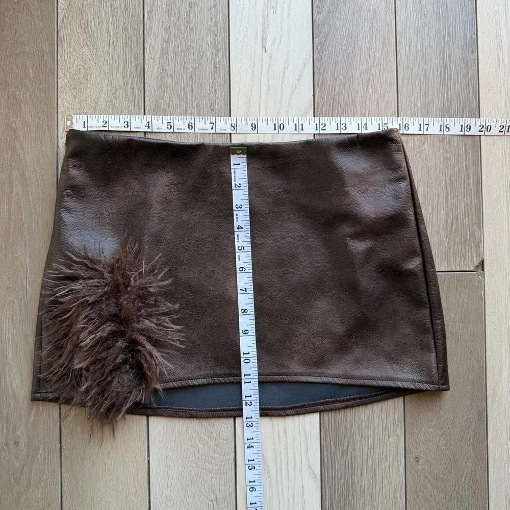 Fashion Nova brown faux leather skirt with fur detail